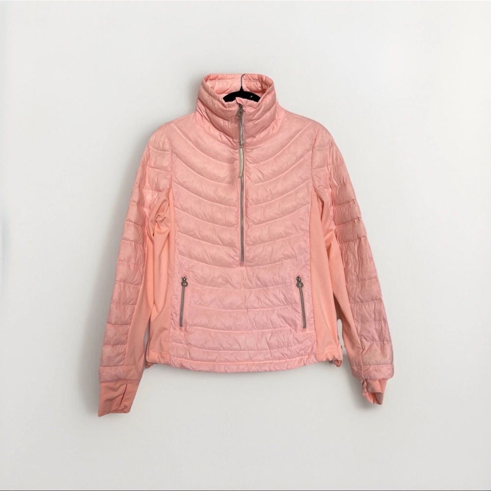 Calvin Klein Duck Down Puffer Jacket Pink Peach Tall Neck Women’s Size M